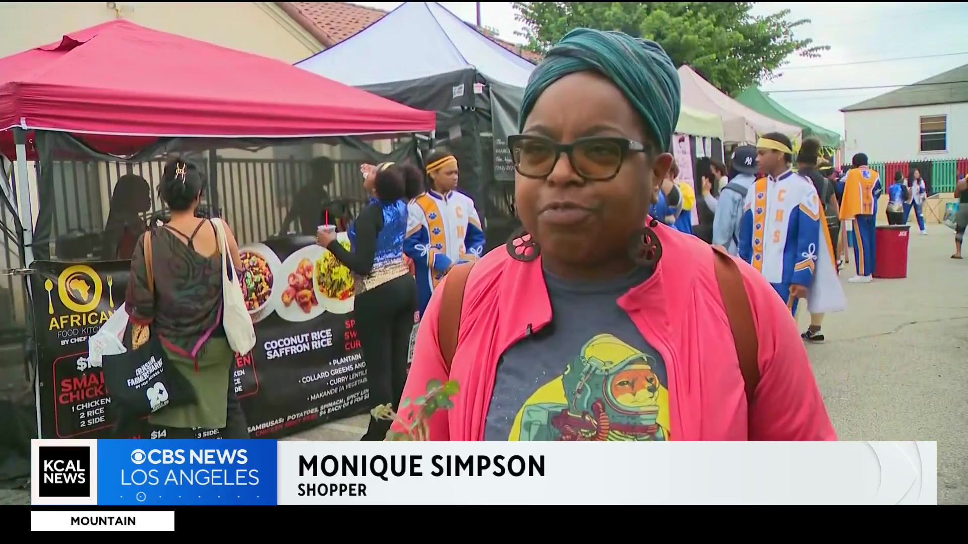 Crenshaw Farmers Market shopper Monique Simpson speaking in the CBS News Los Angeles anniversary segment